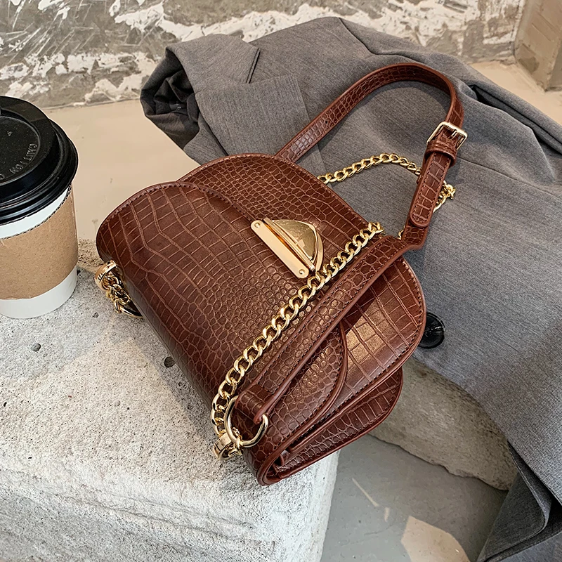 

с доставкой Vintage Mini Stone Pattern PU Leather Crossbody Bags 2020 Classic Shoulder Handbags Luxury Chain Saddle Hand Bag